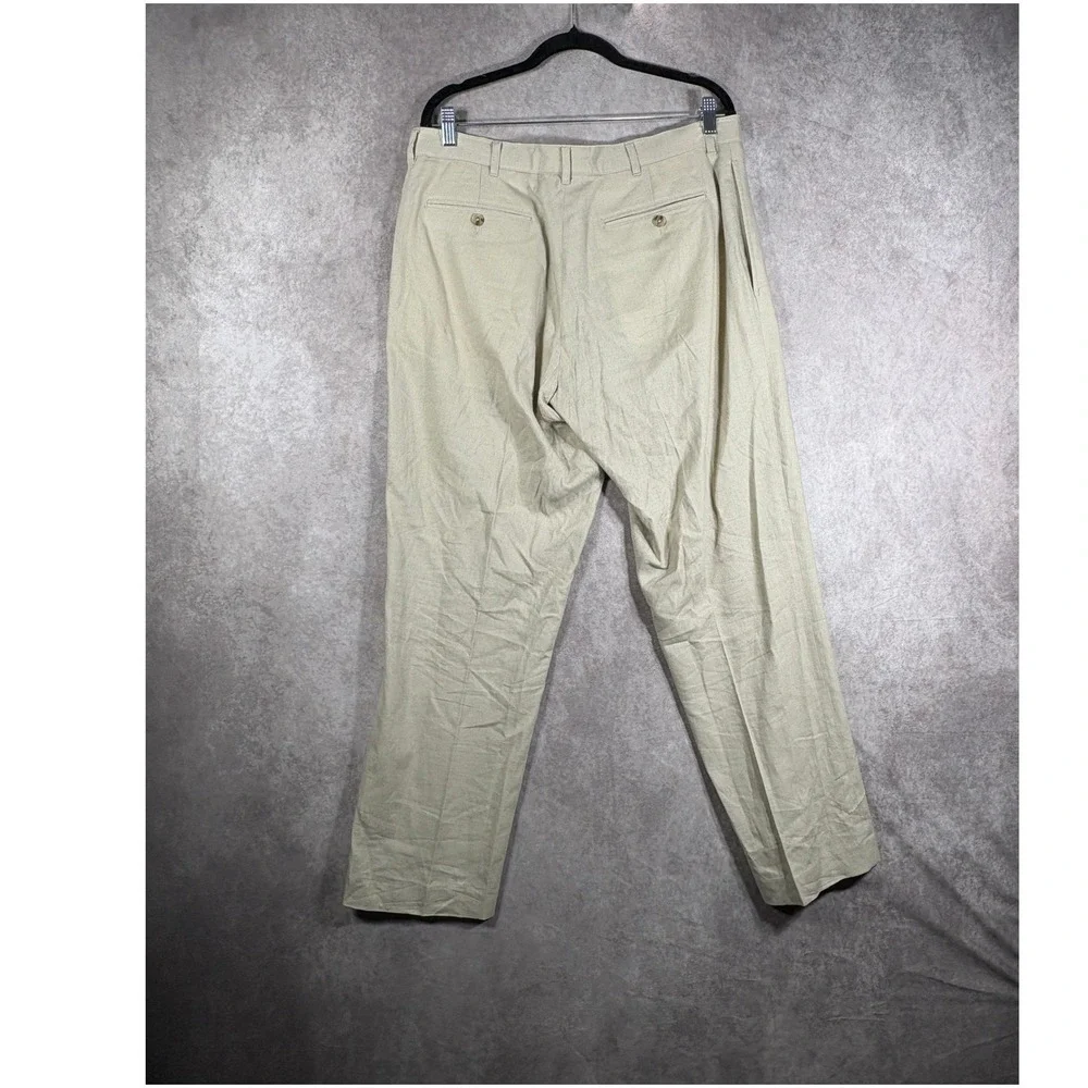 Alan Flusser Linen Suit Mens Medium 36x30 Tan 2 Piece Blazer Pants Beach Wedding